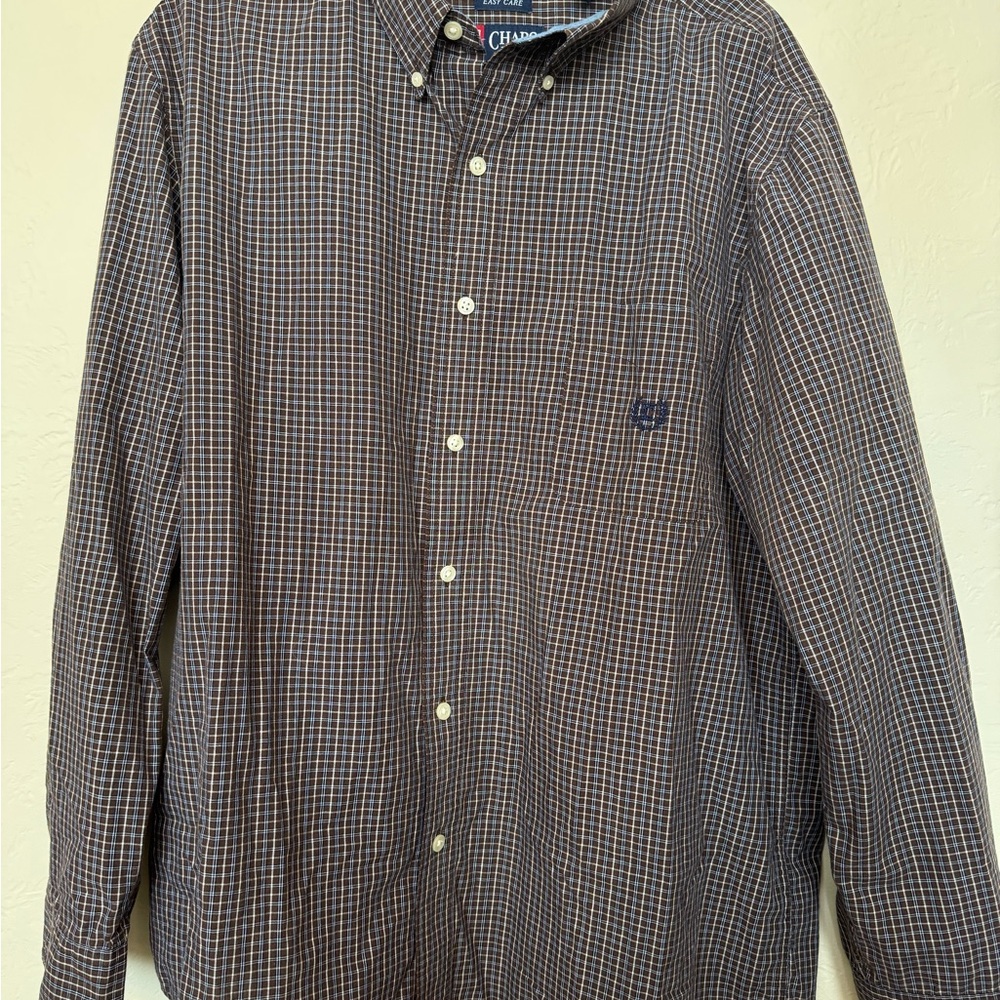 Chaps Men's Brown and White Plaid Shirt